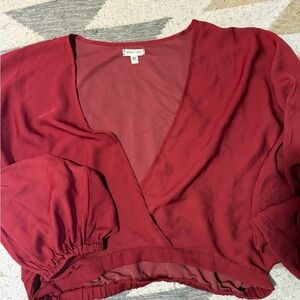 Silence + Noise Wrap Red Silky Top